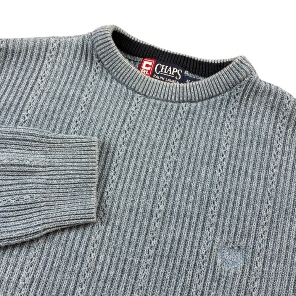 Chaps Ralph Lauren Men's XL Blue Cotton Ribbed Cable Knit Crew Neck Sweater